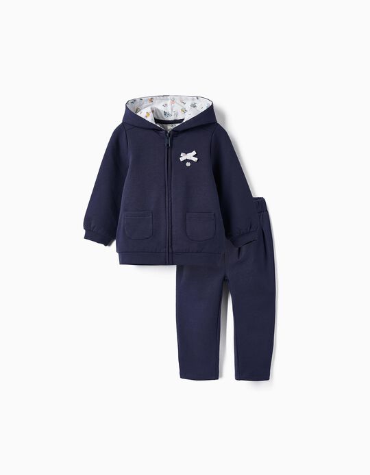 Cotton Tracksuit for Baby Girls 'Flowers', Dark Blue