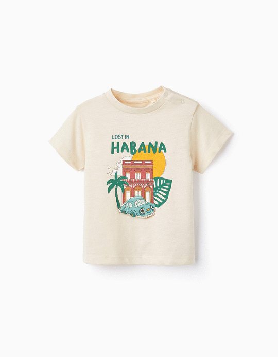 Comprar Online T-shirt de Algodão para Bebé Menino 'Carro', Bege
