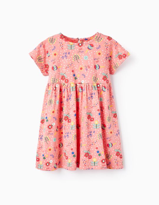 Cotton Dress with Floral Print for Baby Girls, Pink