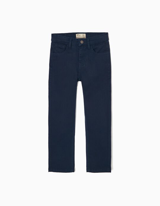 Pantalon en Sergé de Coton Garçon 'Slim Fit', Bleu Foncé