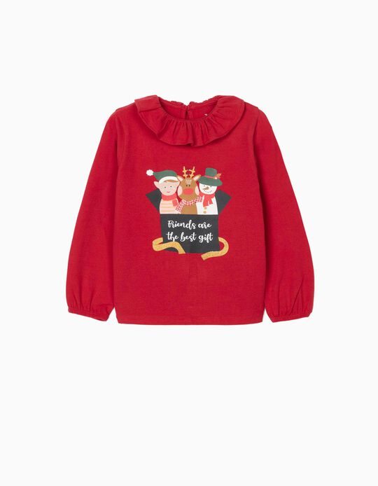 T-Shirt Manches Longues Fille 'Best X-Mas Gift', Rouge