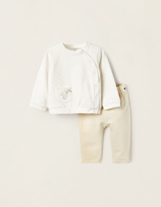 Polka Dot Jacket + Trousers for Newborn Girls 'Rabbit', White/Beige