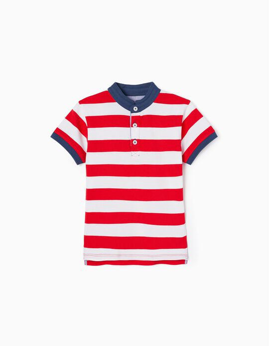 Striped Cotton Polo Shirt for Boys, Red/White
