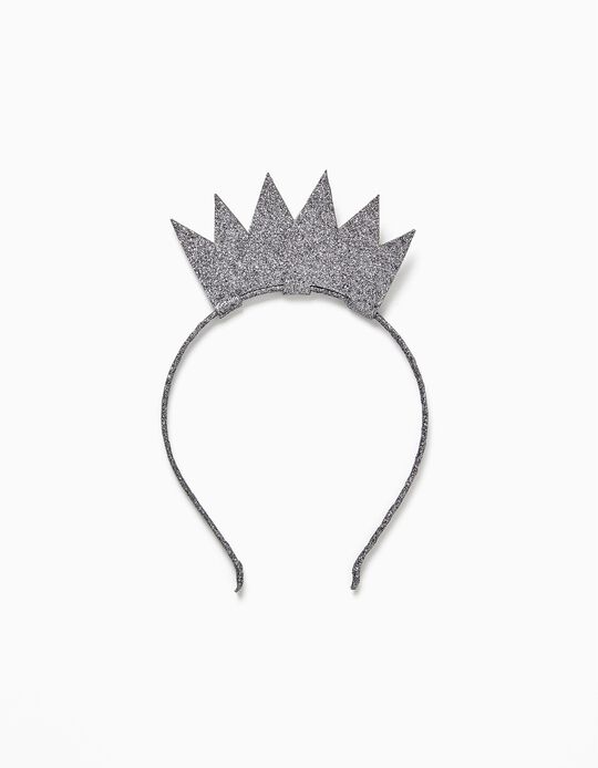 Alice Band with Glitter and Crown for Girls, Grey