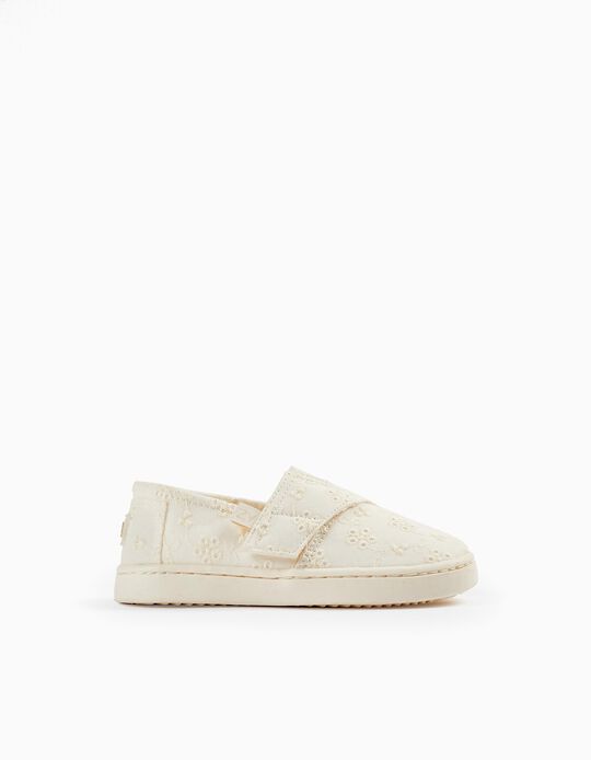 Espadrilles with English Embroidery for Baby Girls, White