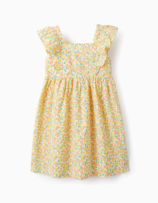Comprar Online Vestido Floral de Algodão para Menina, Branco/Amarelo/Laranja