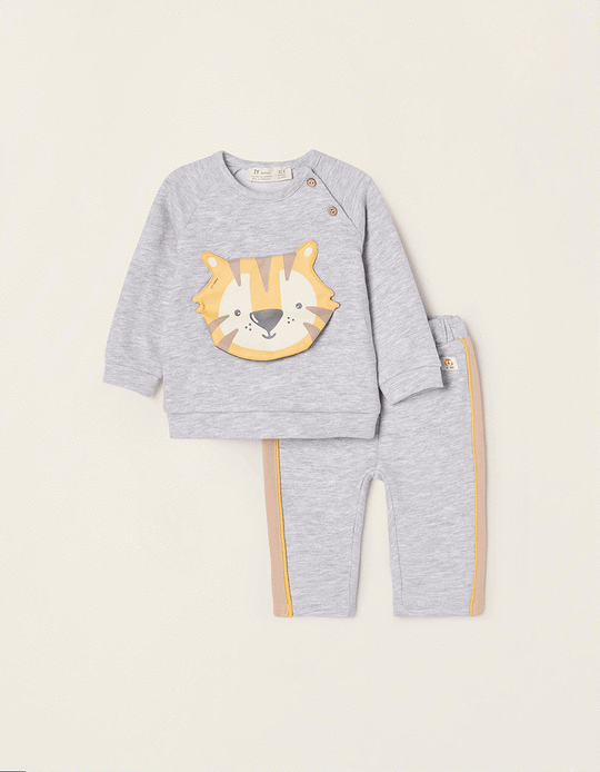 Cotton Tracksuit for Newborn Baby Boys 'Tiger', Grey/Yellow