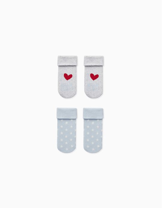 2 Pairs of Socks for Baby Boys 'I love Mum', White/Grey