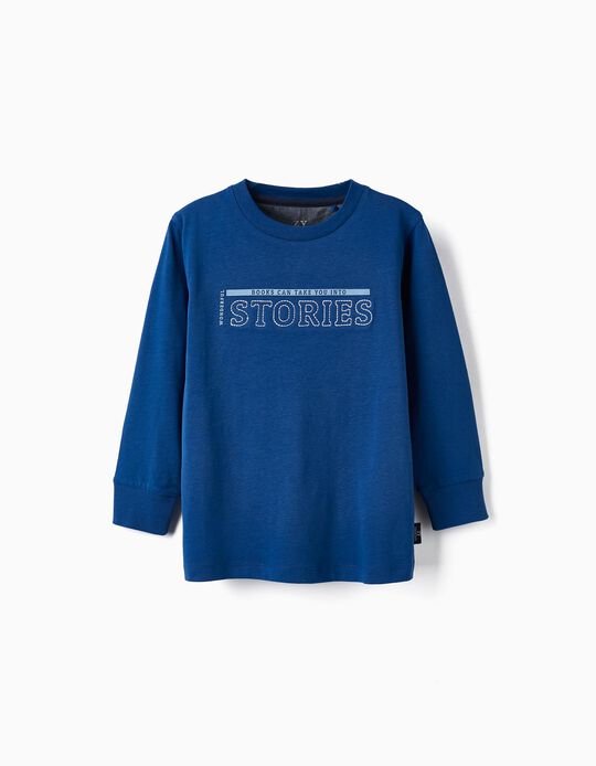 Long Sleeve Cotton T-shirt for Boys 'Stories', Blue