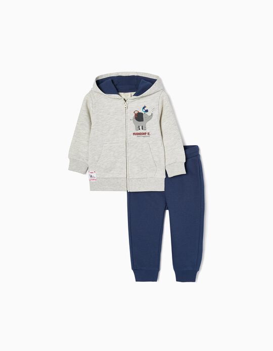 Cotton Tracksuit for Baby Boys, Grey/Dark Blue