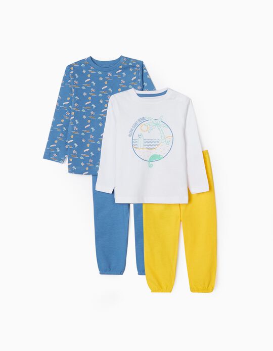 2 Pyjamas Bébé Garçon 'Summer Time', Jaune/Blanc/Bleu
