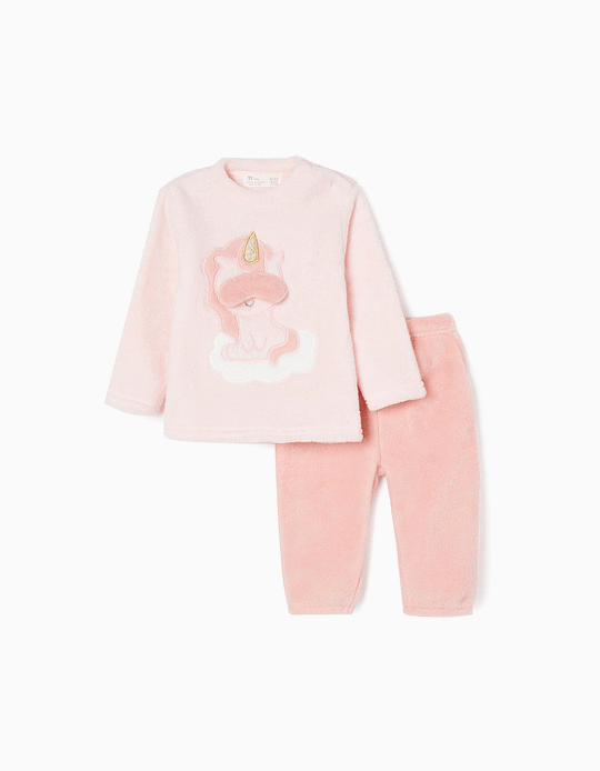 Coral Fleece Pyjamas for Baby Girls 'Unicorn', Pink