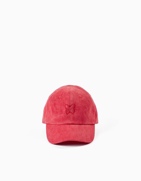 Denim Cotton Cap for Girls 'Butterfly', Pink