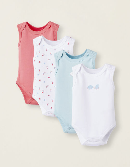 Pack of 4 Sleeveless Bodysuits for Newborn Girls 'Conch Shell', Multicolour