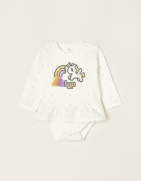 2 in 1 Bodysuit for Newborn Baby Girls 'Unicorn', White