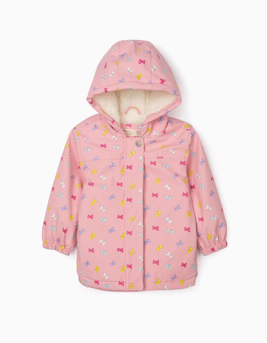 Parka with Fur for Baby Girls, 'Bows', Pink