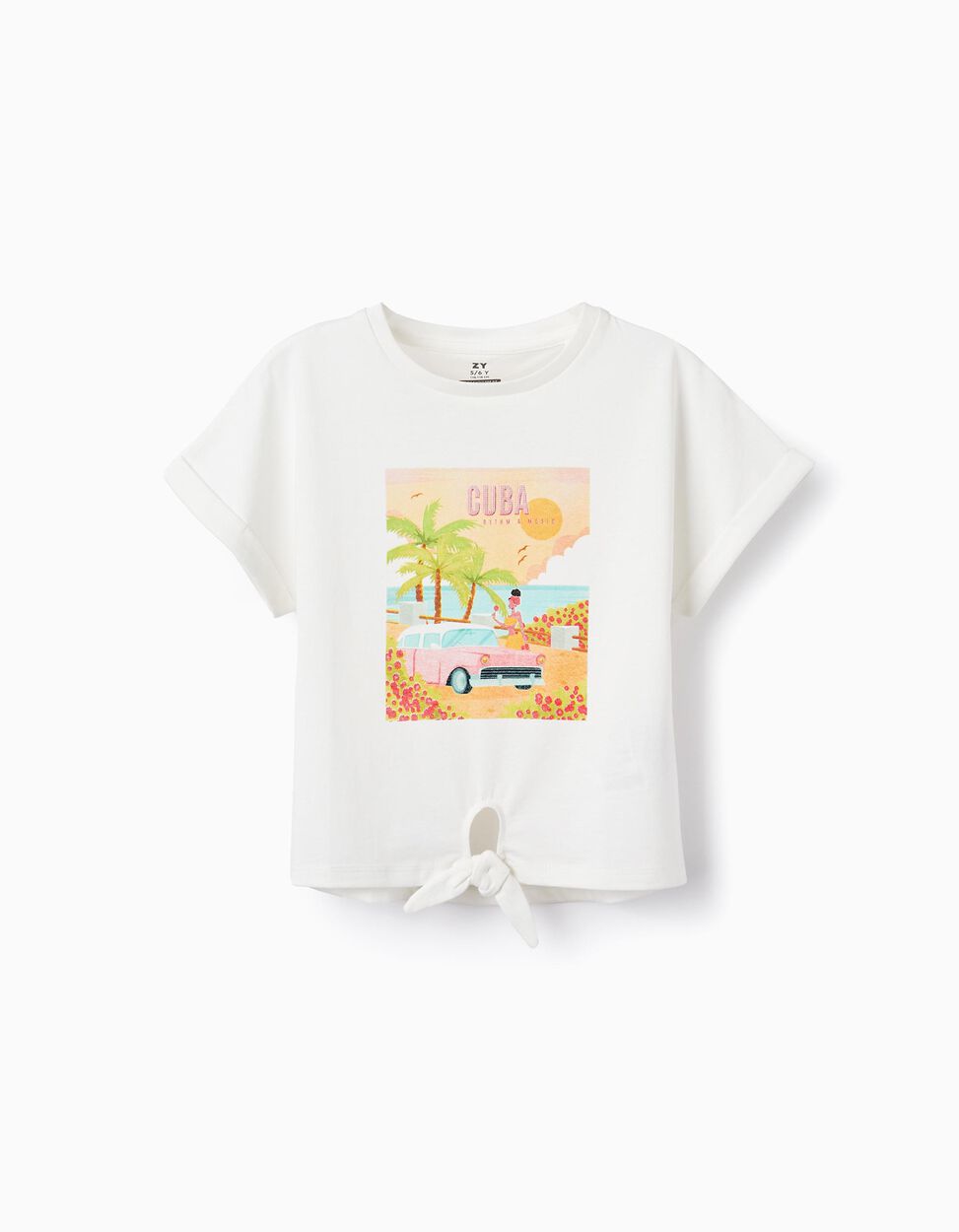 Comprar Online T-shirt de Algodão com Nó para Menina 'Cuba', Branco