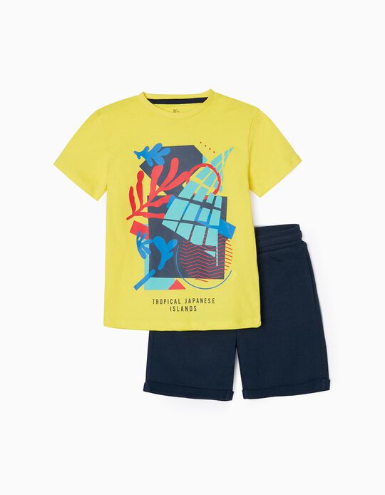 T-Shirt + Shorts for Boys 'Tropical Islands', Yellow/Blue