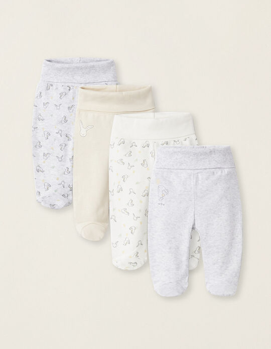 Pack 4 Pantalones con Pies para Bebé 'Conejitos', Multicolor