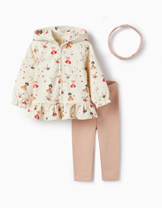 Coat, Leggings and Hairband for Baby Girls, White/Pink