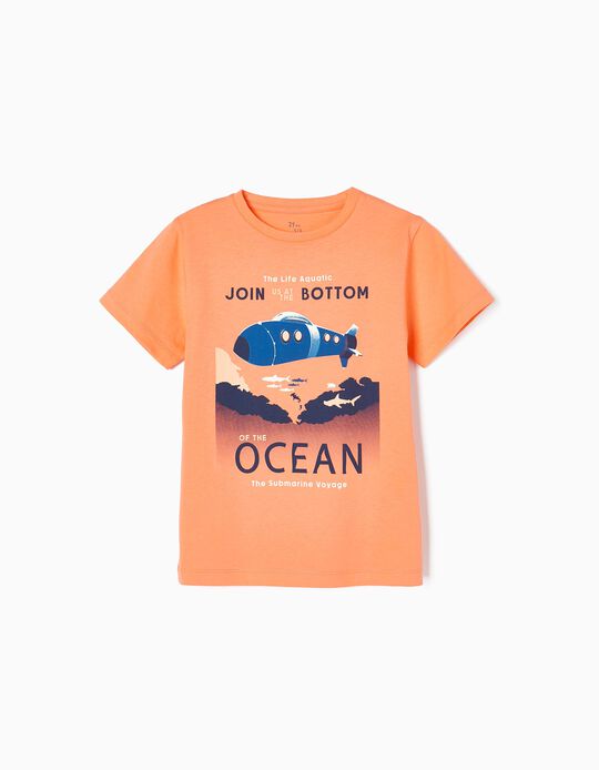 T-shirt em Algodão para Menino 'Oceano', Laranja