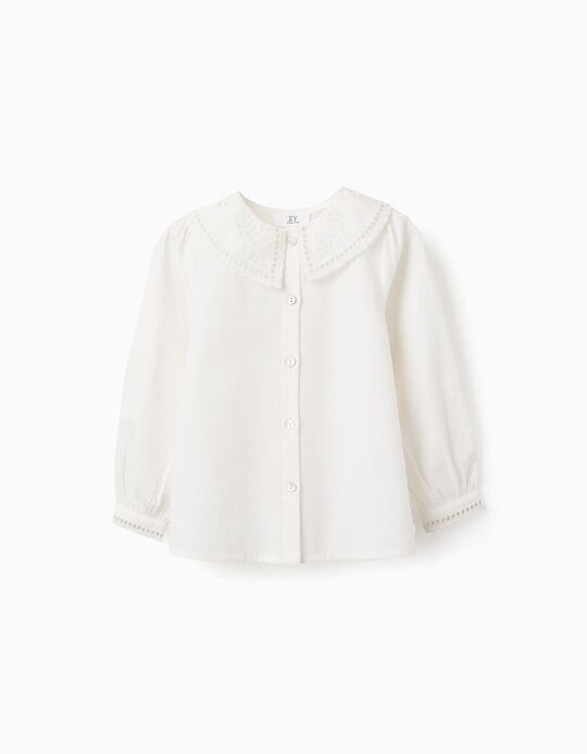 Comprar Online Camisa de Algodão com Bordado Inglês para Menina, Branco