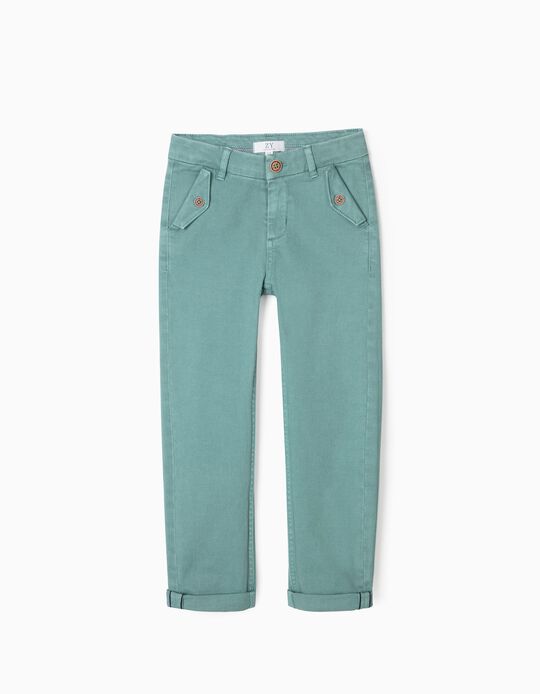 Twill Chino Trousers for Boys 'Skinny Fit', Aqua Green
