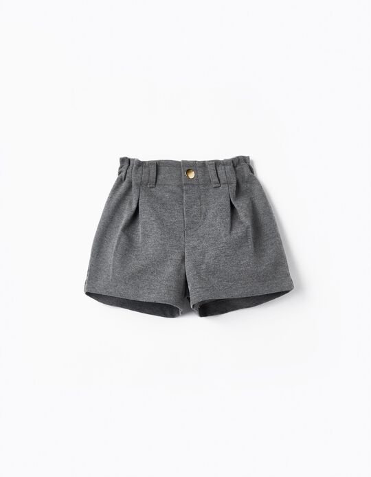 Interlock Knit Shorts for Baby Girls, Grey