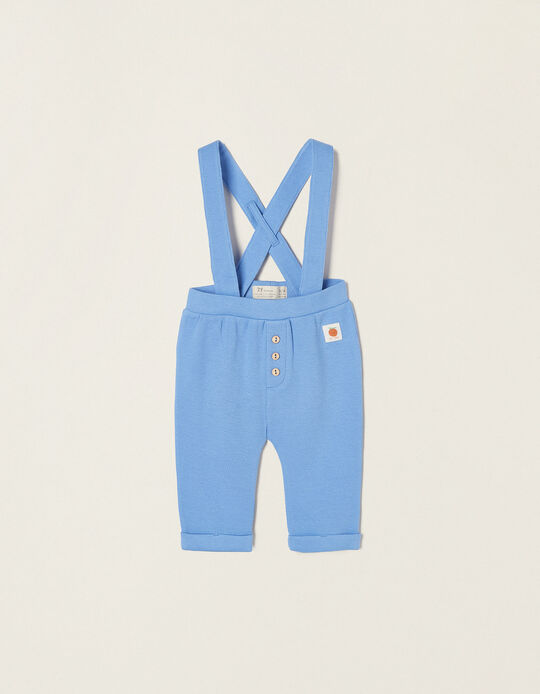Cotton Ribbed Trousers with Straps for Newborn Baby Boys, Blue