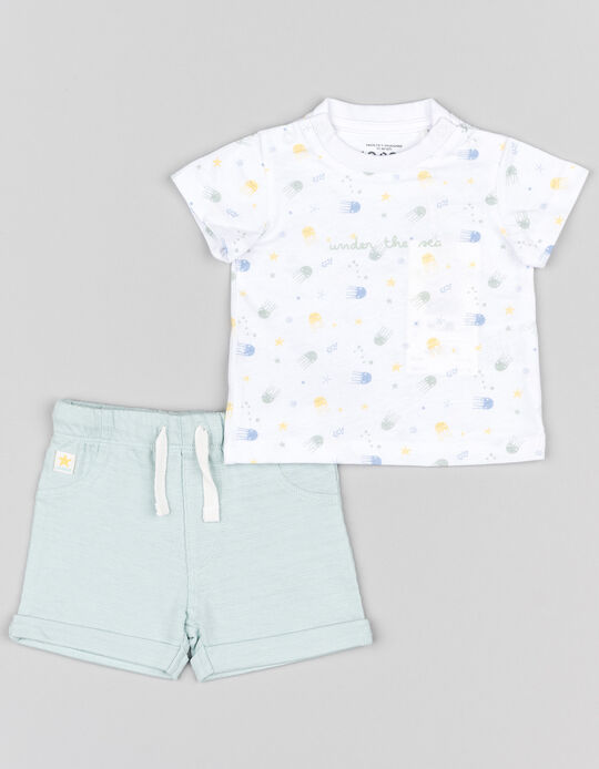Comprar Online T-shirt + Calções para Recém-Nascido 'Alforrecas', Azul/Branco