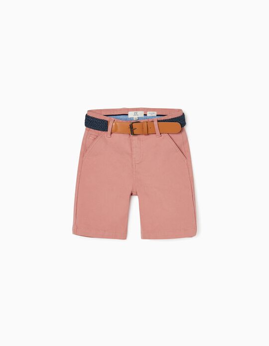 Dobby Shorts with Belt for Boys, Pink
