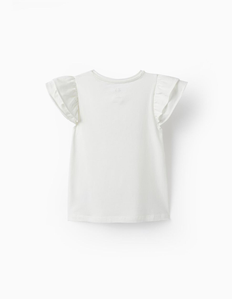 Comprar Online T-Shirt em Jersey de Algodão com Folhos e Brilhantes para Menina, Branco