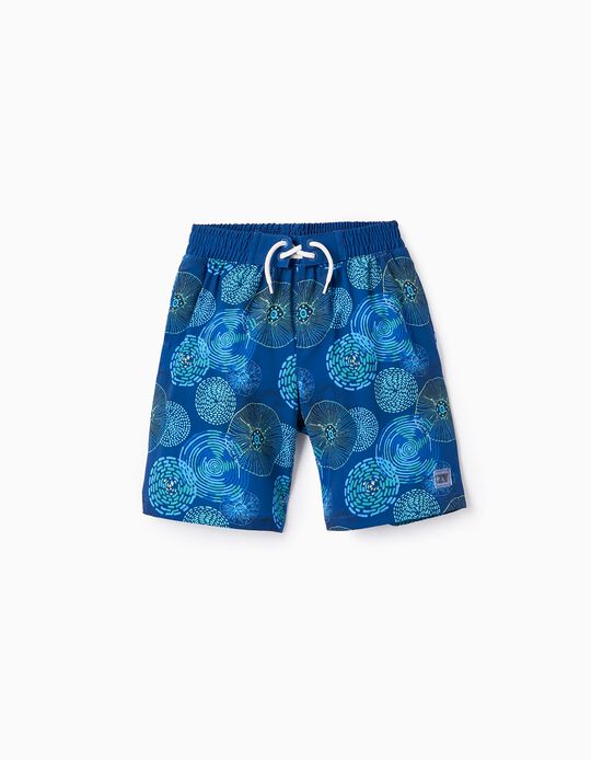 UPF 80 Swim Shorts with Pattern for Boys, Dark Blue