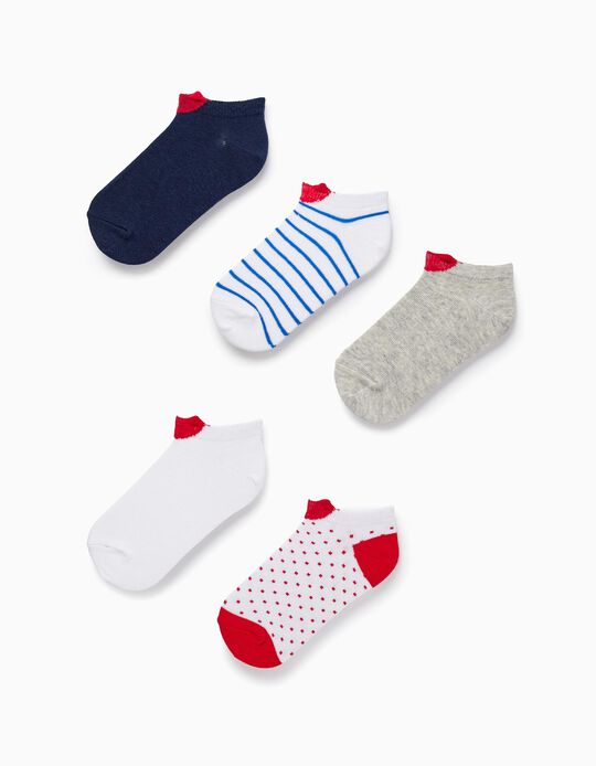 Pack of 5 Pairs of Ankle Socks for Girls 'Hearts', Multicolour