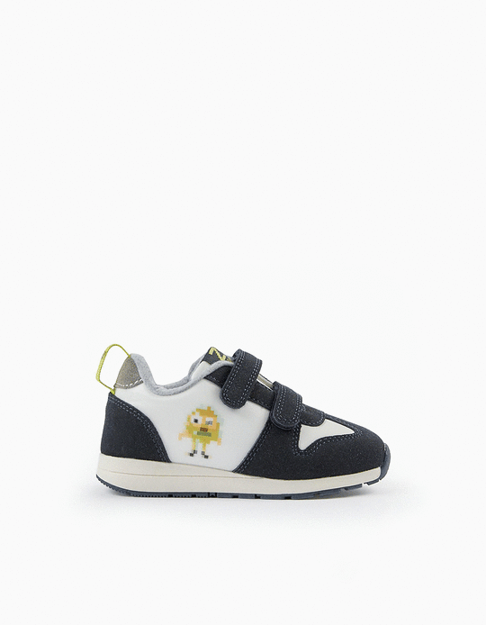 Dual-Material Trainers for Baby Boys 'Monster', White/Dark Blue