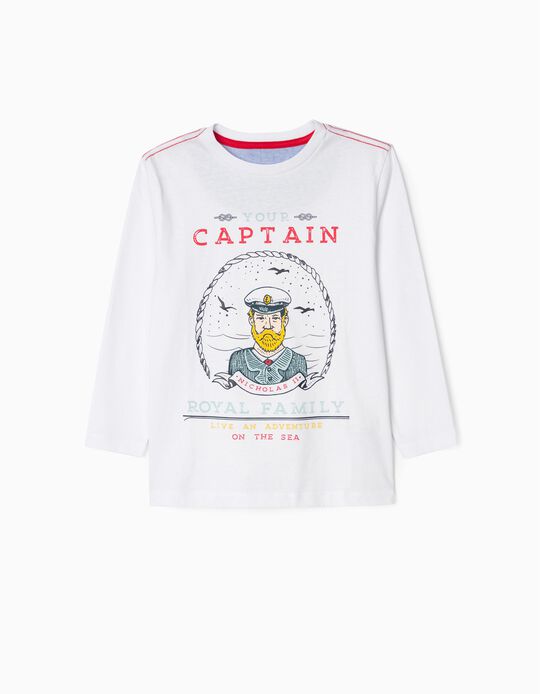 Long Sleeve T-Shirt for Boys 'Captain', White