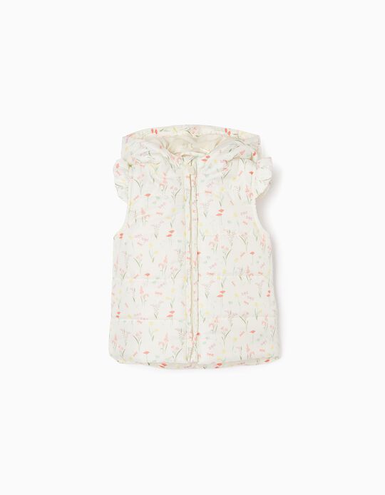 Padded Gilet with Hood for Baby Girls 'Flowers&Butterflies', Beige