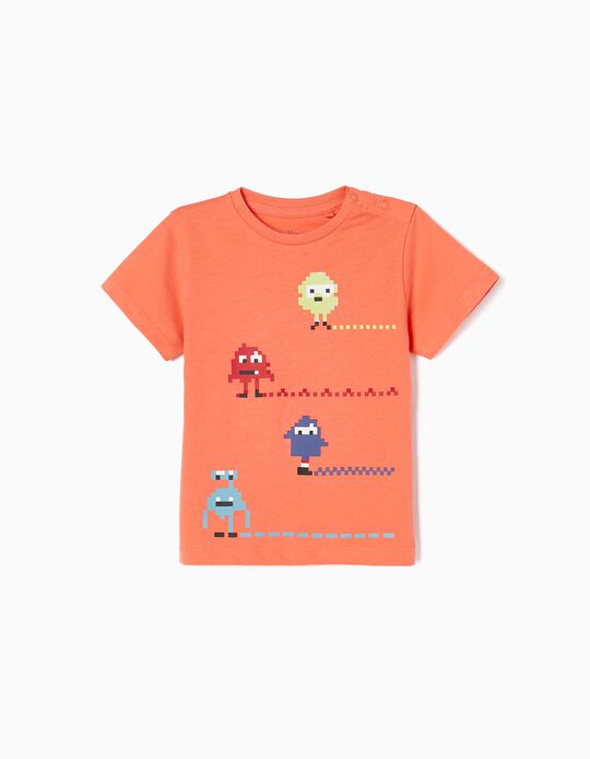 T-shirt de Algodão para Bebé Menino 'Gaming', Laranja