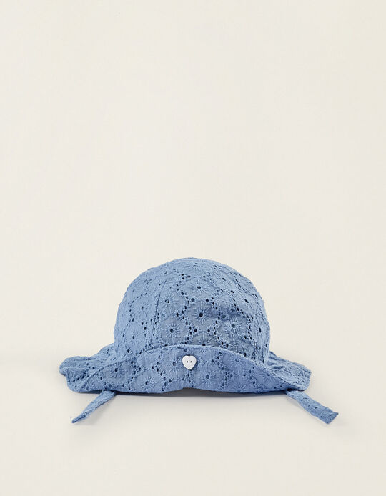 Sombrero con Bordado Inglés para Recién Nacida, Azul
