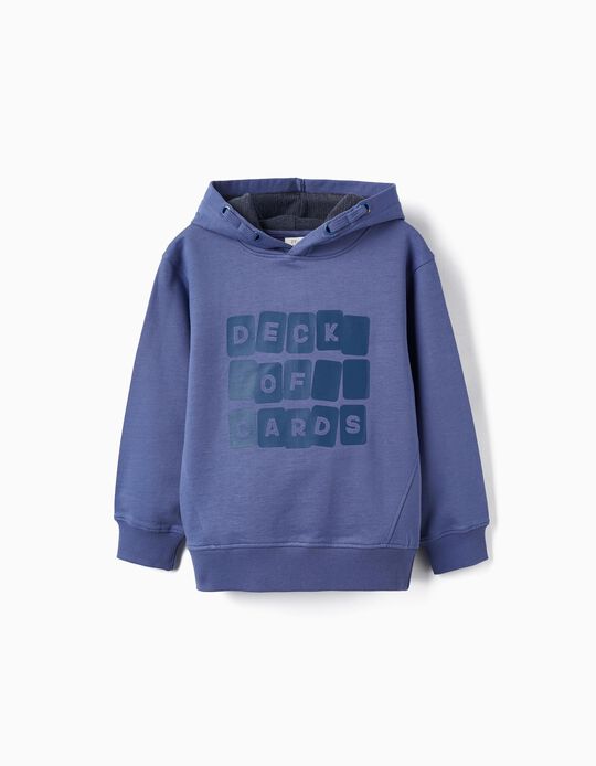 Cotton Hooded Sweatshirt for Boys 'Deck of Cards', Blue