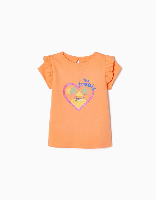 Camiseta de Algodón para Bebé Niña 'The Tropic', Naranja