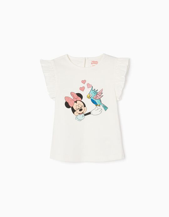 T-shirt de Algodão para Bebé Menina 'Tropical Minnie', Branco