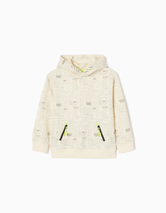 Hooded Brushed Sweatshirt in Cotton for Boys, White