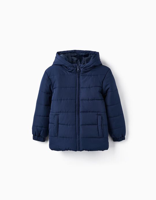 Quilted Jacket with Hood for Boys, Dark Blue
