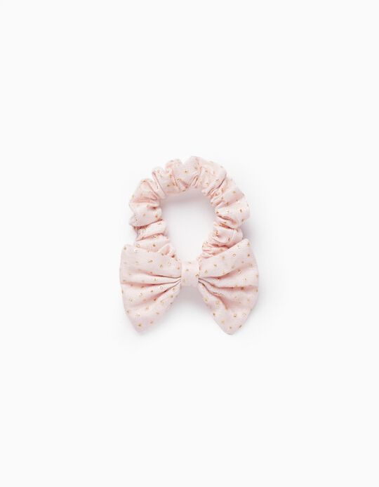 Elastic Scrunchie with Bow for Baby and Girl, Light Pink/Gold