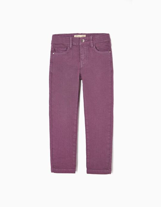 Cotton Twill Trousers for Girls 'Skinny Fit', Purple