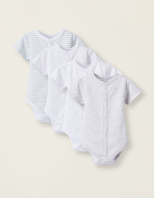 Pack of 4 Short-Sleeved Bodysuits for Newborns 'Bird', Green/Grey