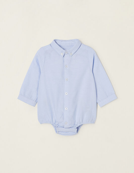 Oxford Cotton Shirt-Bodysuit for Newborn Baby Boys, Blue