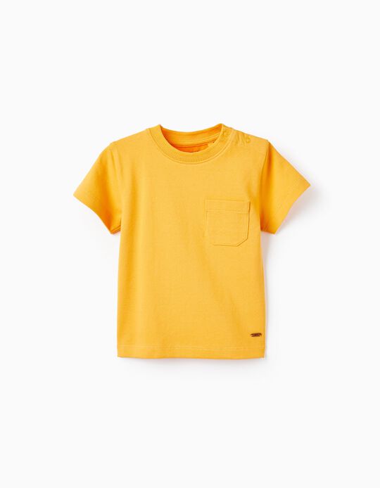 T-Shirt de Manga Curta em Piqué de Algodão para Bebé Menino, Amarelo