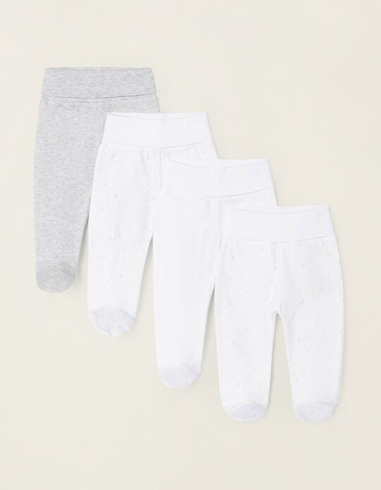 4 Pantalons à Pieds Bébé 'Twinkle', Blanc/Gris